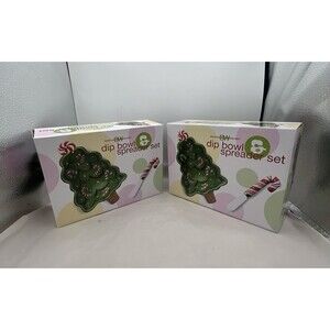 2 Boston Warehouse Christmas Tree Dip Bowl & Candy Cane Spreader Set Holiday